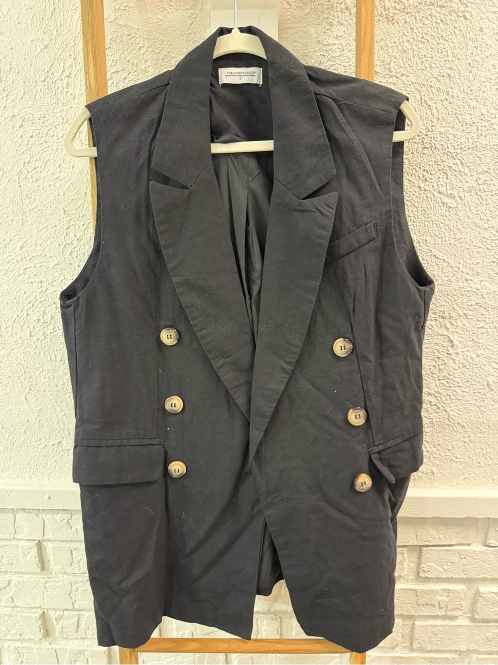 Sleeveless Double-Breasted Black Blazer Vest